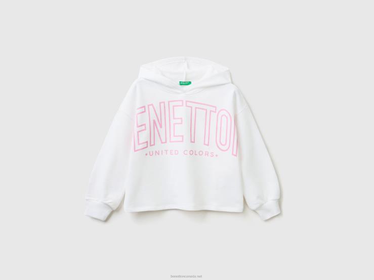 Cropped Sweatshirt With Hood B4BF5308 Benetton Kids White