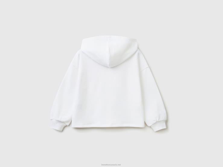 Cropped Sweatshirt With Hood B4BF5308 Benetton Kids White