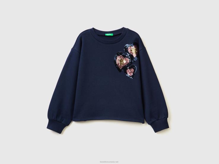 Sweatshirt With Reversible Sequins B4BF5349 Benetton Kids Dark Blue