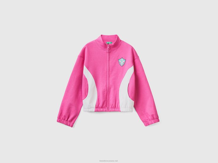 Sweatshirt With Zip And Crest B4BF2511 Benetton Kids Fuchsia