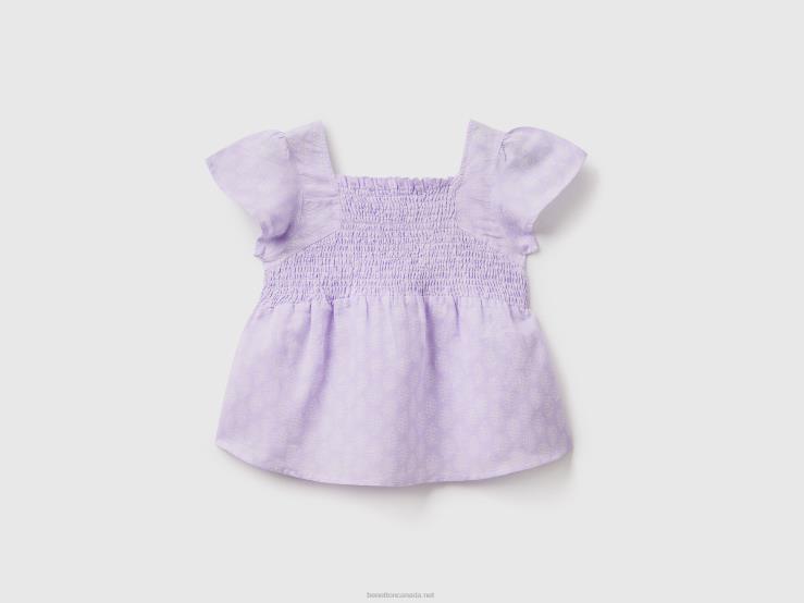 Patterned Blouse In Linen Blend B4BF2500 Benetton Kids Lavender