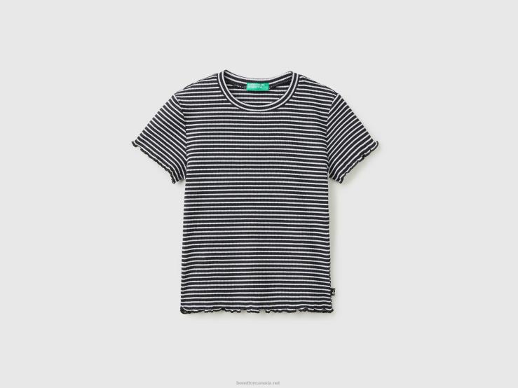Striped Stretch Cotton T-Shirt B4BF5262 Benetton Kids Black