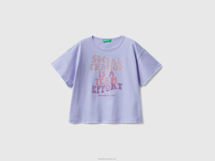 T-Shirt With Glittery Print B4BF5217 Benetton Kids Periwinkle