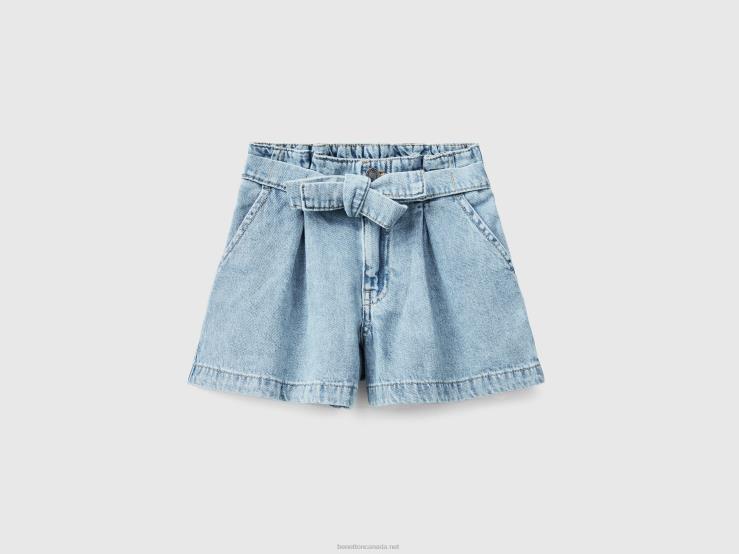 Denim Bermudas With Sash B4BF2681 Benetton Kids Sky Blue