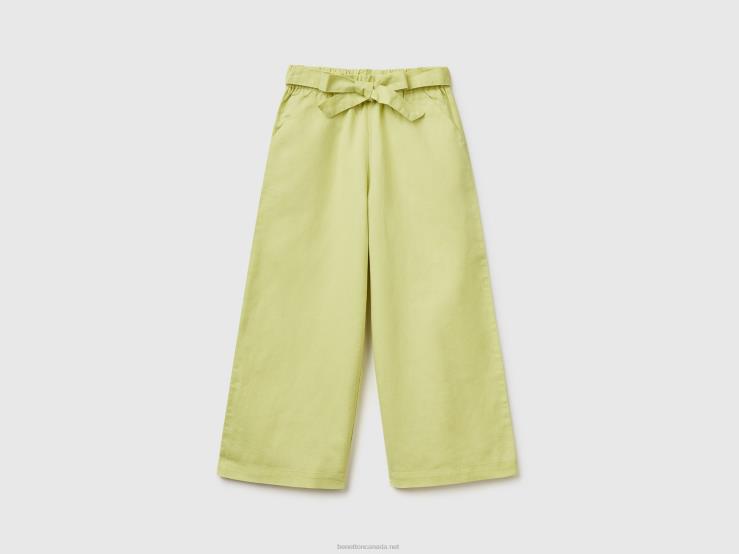 Palazzo Trousers In Linen Blend B4BF2642 Benetton Kids Lime