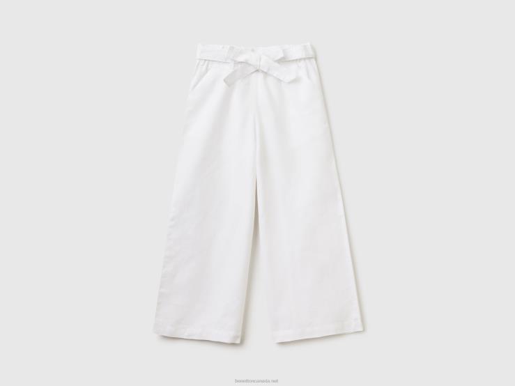 Palazzo Trousers In Linen Blend B4BF2669 Benetton Kids White