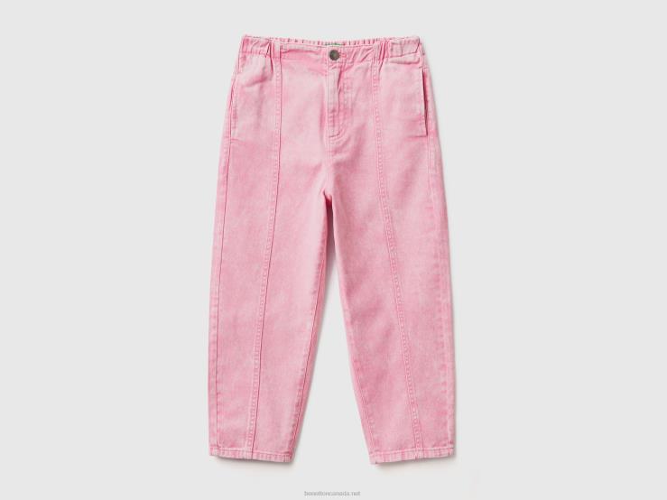 Paperbag Trousers In 100% Cotton B4BF5425 Benetton Kids Pink