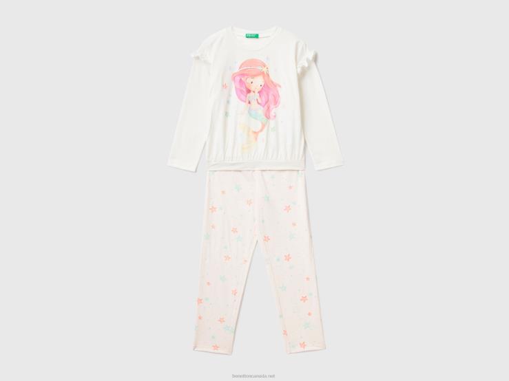 100% Cotton Mermaid Pyjamas B4BF2782 Benetton Kids Creamy White