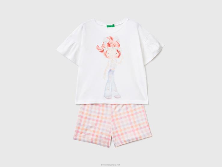 Short Pyjamas With Glittery Print B4BF2762 Benetton Kids White