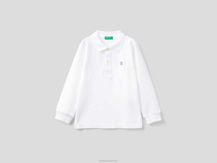 Long Sleeve Polo In Organic Cotton B4BF5157 Benetton Kids White