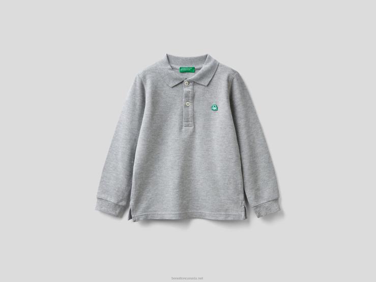 Long Sleeve Polo In Organic Cotton B4BF5160 Benetton Kids Gray