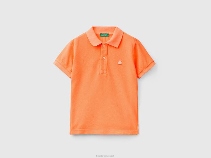 Neon Polo In Organic Cotton B4BF2302 Benetton Kids Neon Orange