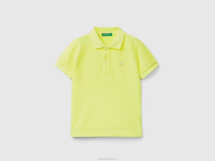 Neon Polo In Organic Cotton B4BF5134 Benetton Kids Neon Yellow