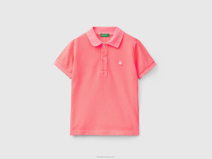 Neon Polo In Organic Cotton B4BF5149 Benetton Kids Neon Pink