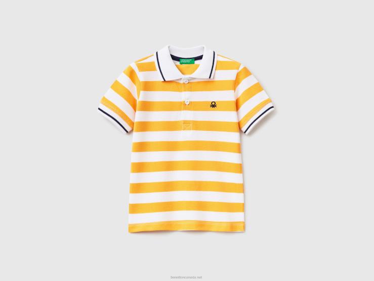 Short Sleeve Polo With Stripes B4BF2292 Benetton Kids Yellow