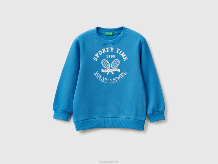 Crew Neck Sweatshirt With Print B4BF2259 Benetton Kids Bright Blue
