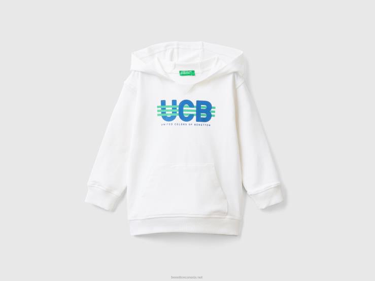 Hoodie In Stretch Organic Cotton B4BF2238 Benetton Kids White