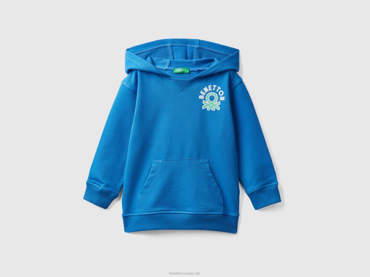 Hoodie In Stretch Organic Cotton B4BF5088 Benetton Kids Bright Blue