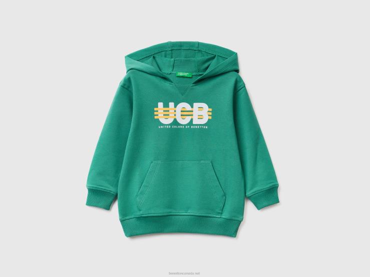 Hoodie In Stretch Organic Cotton B4BF5097 Benetton Kids Dark Green