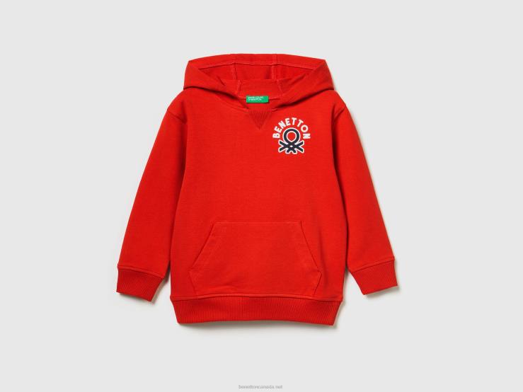 Hoodie In Stretch Organic Cotton B4BF5099 Benetton Kids Red
