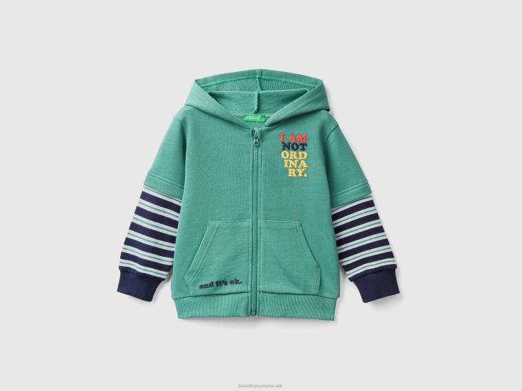 Hoodie With Double Sleeves B4BF5092 Benetton Kids Dark Green