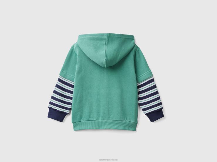 Hoodie With Double Sleeves B4BF5092 Benetton Kids Dark Green