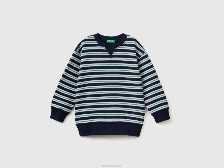 Striped 100% Cotton Sweatshirt B4BF5130 Benetton Kids Dark Blue