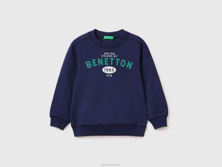 Sweatshirt In 100% Organic Cotton B4BF2249 Benetton Kids Dark Blue