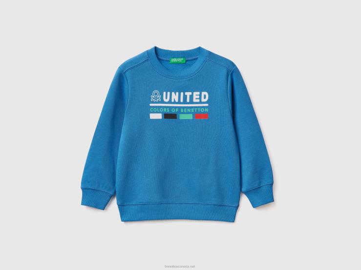 Sweatshirt In 100% Organic Cotton B4BF5093 Benetton Kids Bright Blue