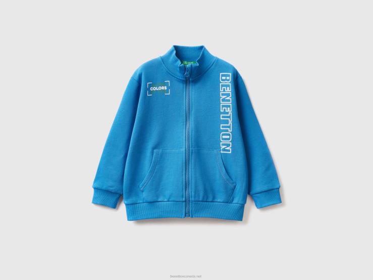 Sweatshirt In Organic Cotton With Zip B4BF2282 Benetton Kids Bright Blue