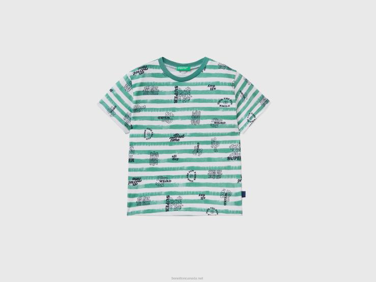 100% Cotton Patterned T-Shirt B4BF2131 Benetton Kids Green