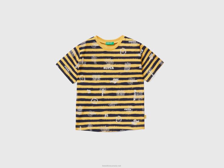 100% Cotton Patterned T-Shirt B4BF2184 Benetton Kids Yellow