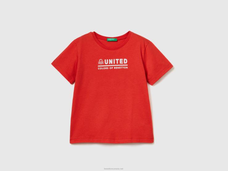 100% Cotton T-Shirt With Logo B4BF2182 Benetton Kids Red