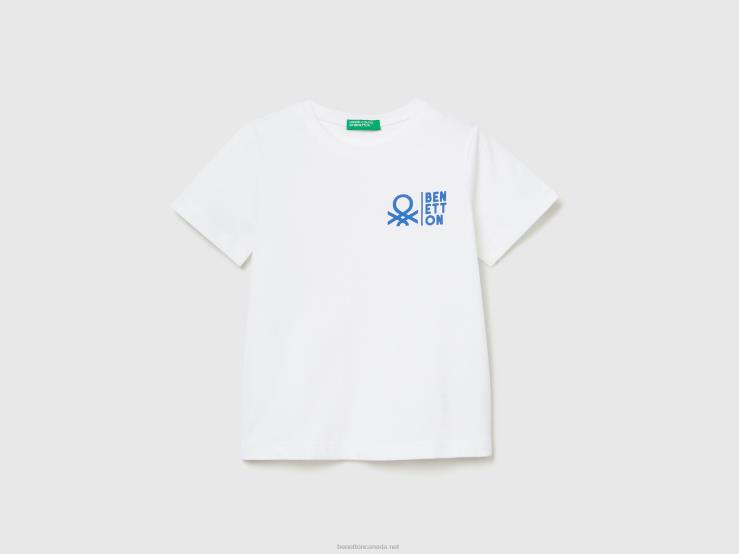 100% Cotton T-Shirt With Logo B4BF5030 Benetton Kids White