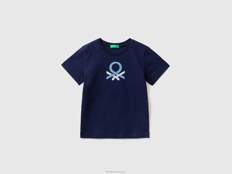 100% Organic Cotton T-Shirt With Logo B4BF2143 Benetton Kids Dark Blue