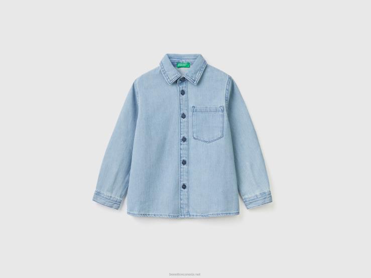 Denim Shirt With Breast Pocket B4BF2211 Benetton Kids Blue