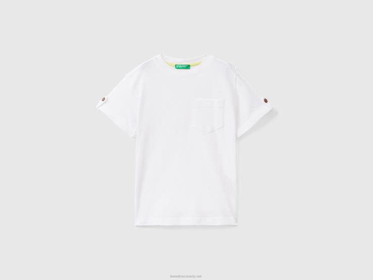 Linen Blend T-Shirt With Pocket B4BF5077 Benetton Kids White