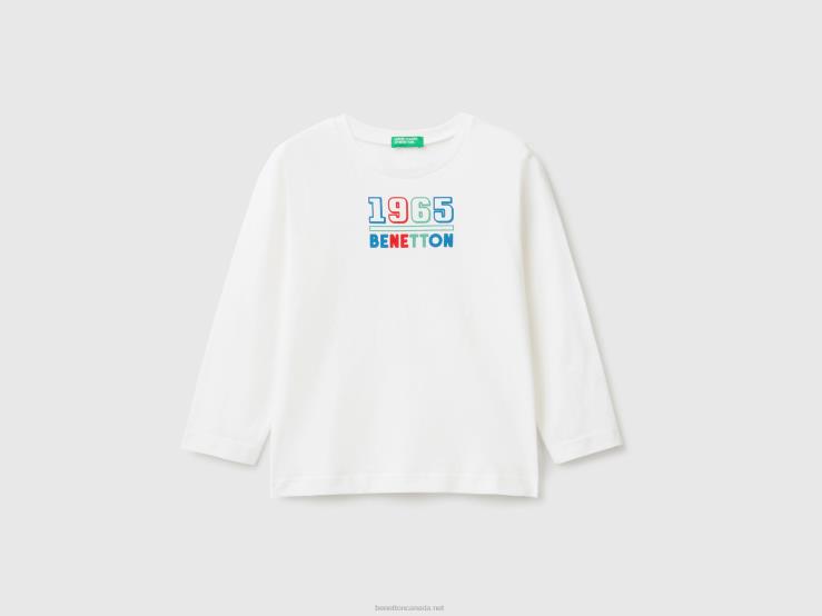 Long Sleeve Organic Cotton T-Shirt B4BF2193 Benetton Kids White