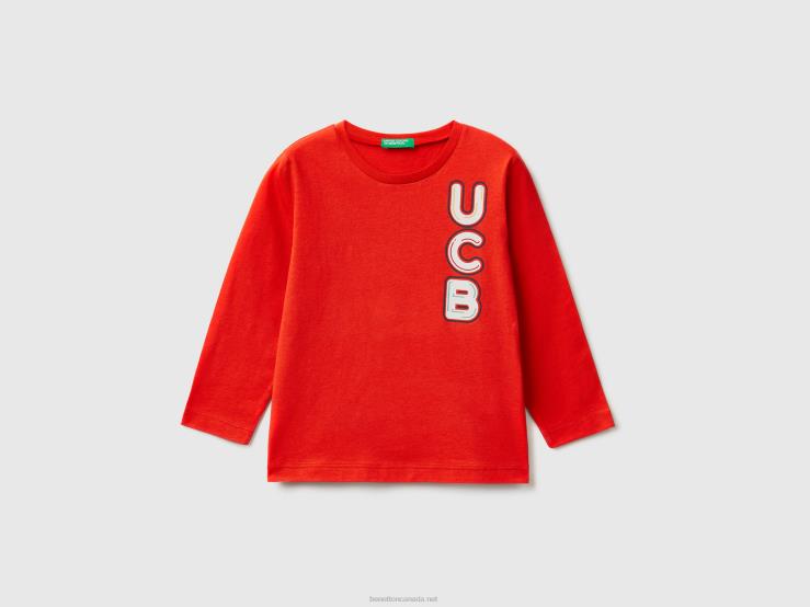 Long Sleeve Organic Cotton T-Shirt B4BF2204 Benetton Kids Red