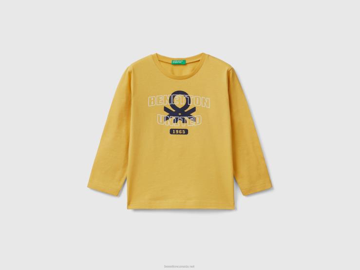Long Sleeve Organic Cotton T-Shirt B4BF5056 Benetton Kids Yellow