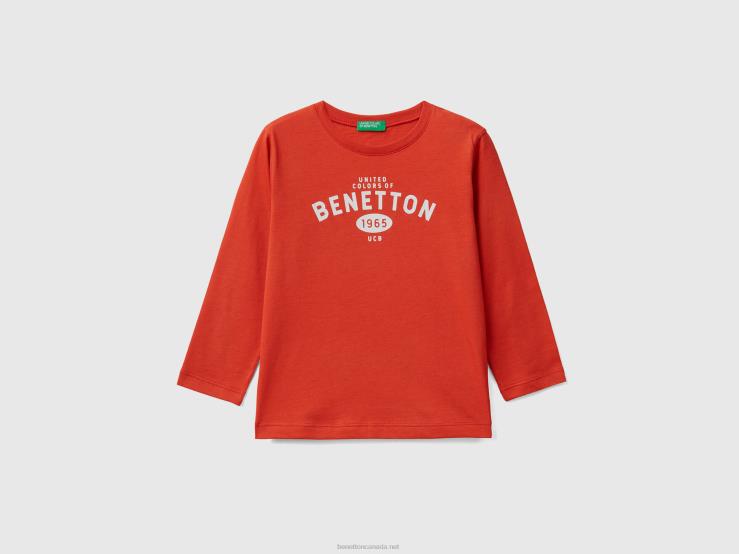 Long Sleeve T-Shirt With Logo B4BF2133 Benetton Kids Red