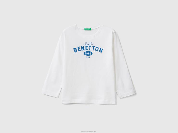 Long Sleeve T-Shirt With Logo B4BF2208 Benetton Kids White