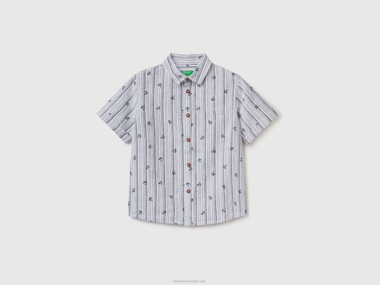 Patterned Shirt In Linen Blend B4BF5062 Benetton Kids White