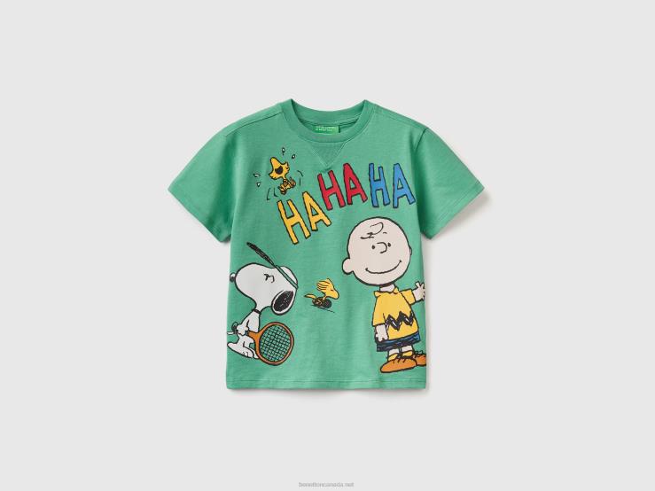 Short Sleeve Peanuts T-Shirt B4BF5049 Benetton Kids Green