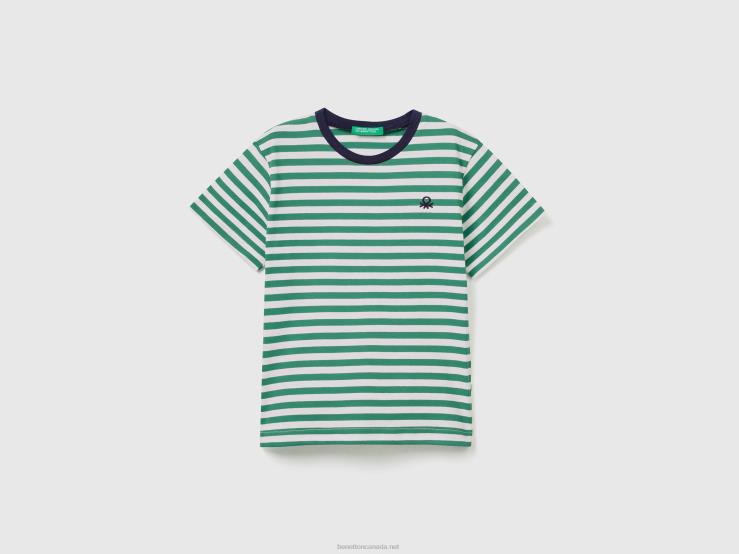 Striped Cotton T-Shirt B4BF2158 Benetton Kids Green