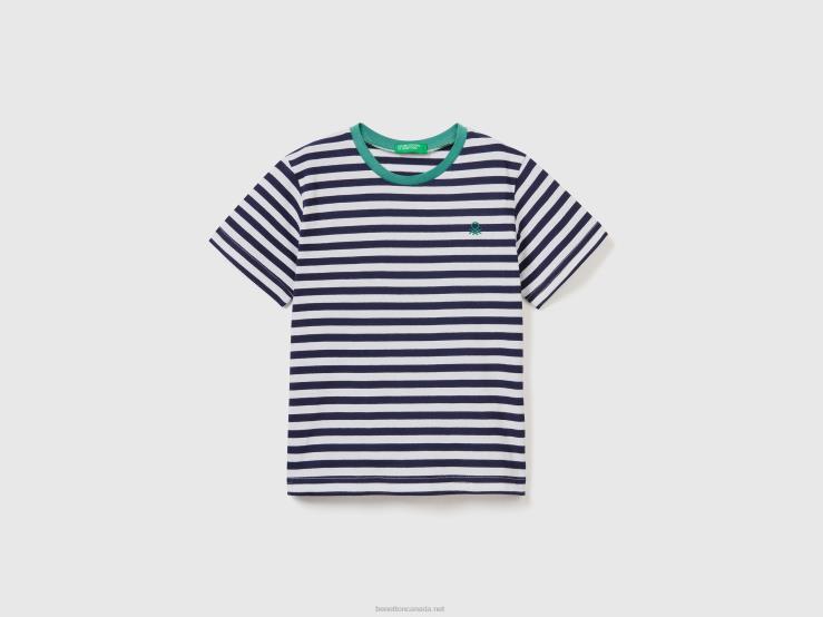 Striped Cotton T-Shirt B4BF2220 Benetton Kids Dark Blue