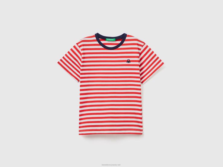 Striped Cotton T-Shirt B4BF2221 Benetton Kids Red