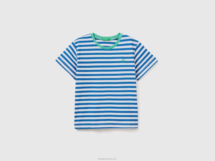 Striped Cotton T-Shirt B4BF5039 Benetton Kids Bright Blue