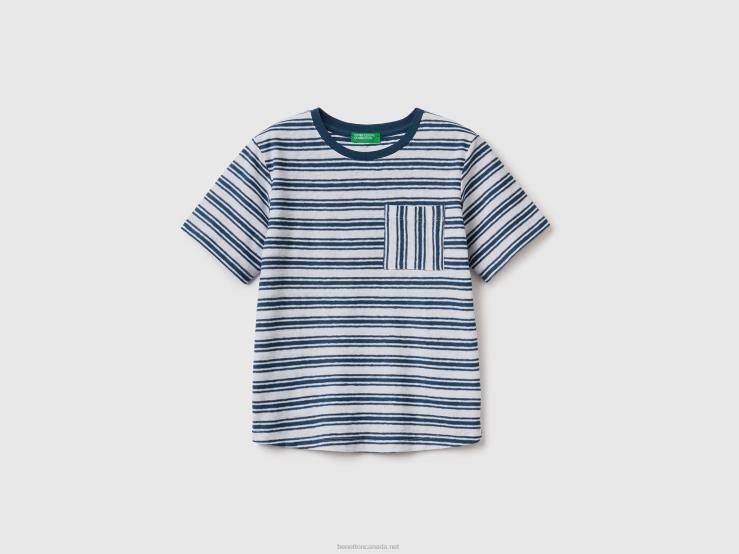Striped T-Shirt In Linen Blend B4BF2174 Benetton Kids Blue