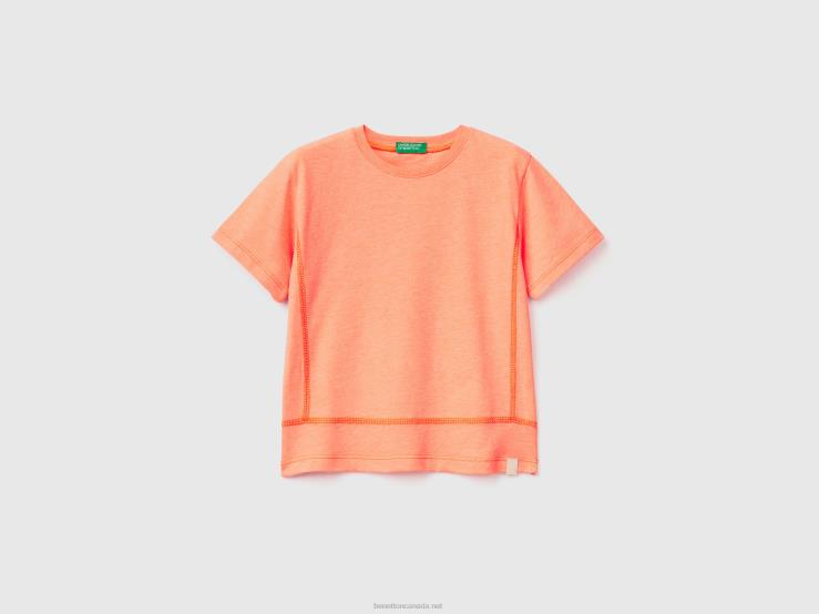 T-Shirt In Recycled Fabric B4BF2150 Benetton Kids Neon Orange